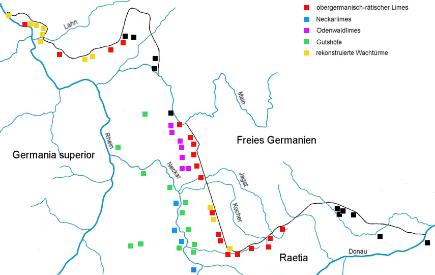 Karte des Limes in Deutschland